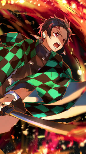 Tanjiro With Sword Demon Slayer Iphone Wallpaper