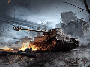 Tank In Urban Battlefield Wallpaper