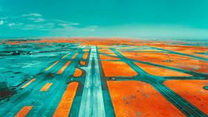 Teal And Orange Airport Runway Wallpaper