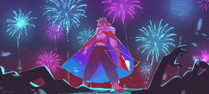 Technoblade Under Fireworks Digital Comic Wallpaper