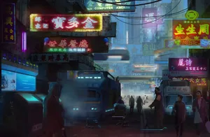 Technology Futuristic China Town Wallpaper
