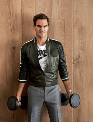 Tennis Legend Roger Federer Flaunts Style In Bomber Jacket Wallpaper