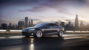 Tesla Model S Cityscape Wallpaper