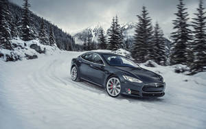 Tesla Model S On Snow Wallpaper