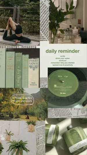 That Girl Aesthetic Apple Green Collage Wallpaper