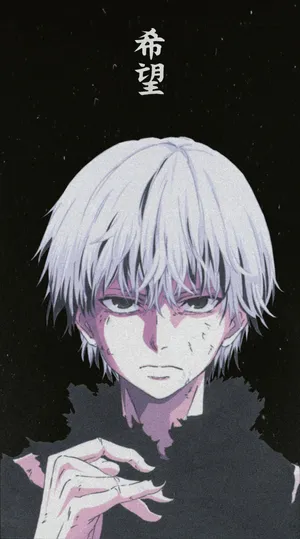 The Anime Character With White Hair And A Black Background Wallpaper
