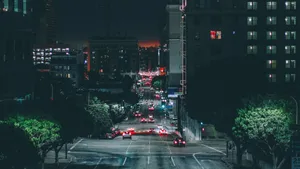 The Charming City Lights Of The Night Street Wallpaper