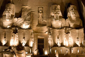 The Façade Of Abu Simbel's Temple At Night Wallpaper