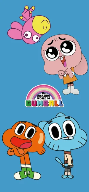 The Gumball Cartoon Characters Are Shown On A Blue Background Wallpaper