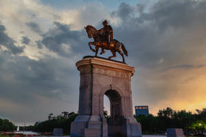 The Majestic Sam Houston Monument In Houston, Texas Wallpaper