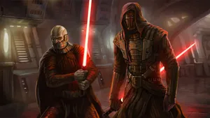 The Sith Lords Strike Back: Darth Malak And Revan In Knights Of The Old Republic Wallpaper