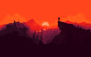 The Sun Sets Behind The Majestic Mountains Wallpaper