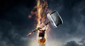 Thor Flaming Hand Hammer Hd Wallpaper