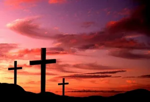 Three Beautiful Cross Silhouettes With Sunset Sky Wallpaper