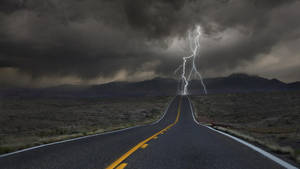 Thunderstorm Along Road Wallpaper