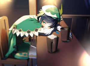 Tipsy Anime Character Restingon Table Wallpaper