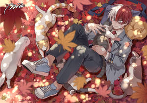 Todoroki Family Shoto With Cats Wallpaper