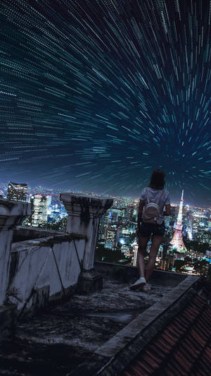 Tokyo Japan Girl On The Rooftop Wallpaper