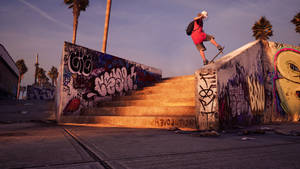 Tony Hawk Skateboarder Graffiti Stairs Wallpaper