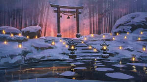 Torii Gate Lantern Art Wallpaper