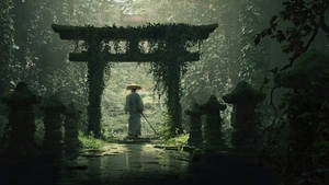 Torii Gate Ninja In Forest Wallpaper