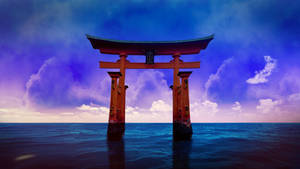 Torii Gate Purple Clouds Wallpaper