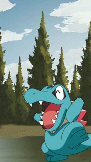 Totodile With Pine Trees Wallpaper