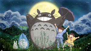 Totoro Kids Moon Field Wallpaper