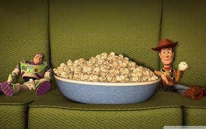 Toy Story Buzz Woody Eats Popcorn Wallpaper