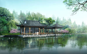 Traditional Chinese House Digital Illustration Wallpaper