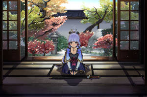 Traditionally Sitting Kamisato Ayaka Wallpaper