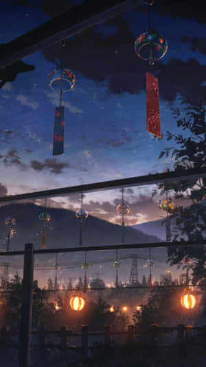 Transparent Lanterns Under Evening Sky Wallpaper