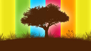 Tree On Colorful Stripes Wallpaper