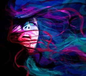 Trippy Face Woman Dark Wallpaper