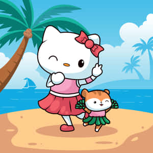 Tropical Beach Dance Cartoon Cats Wallpaper