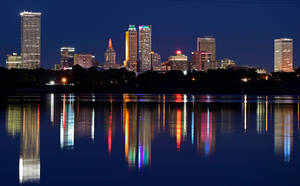 Tulsa Skyline Reflecting On Water Wallpaper