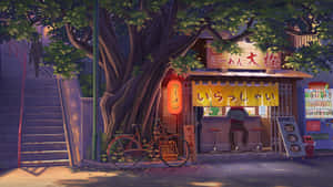 Twilight Ramen Shop Scene Wallpaper