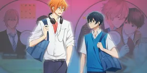 Two Anime Characters Standing Next To Each Other Wallpaper