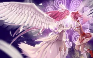 Two Anime Girls With Pink Hair And Wings Wallpaper