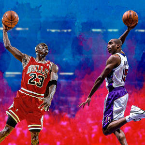 Two Basketball Players Are Playing Basketball Wallpaper