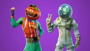 Two Characters In Space Suits With A Pumpkin Wallpaper