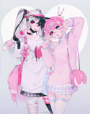 Two Cute Anime Girls Harajuku Style Wallpaper