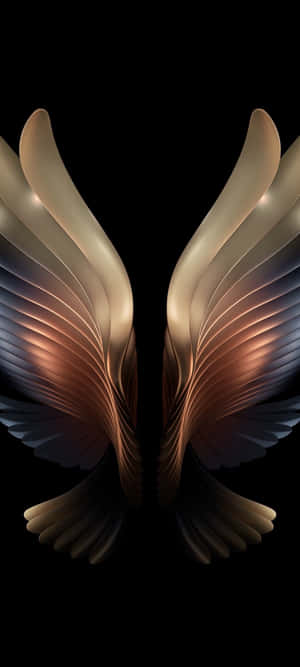 Two Golden And Brown Wings On A Black Background Wallpaper