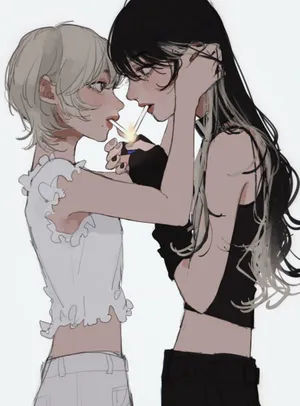 Two Lesbian Anime Characters Enjoying An Intimate Moment Wallpaper