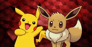 Two Of The Most Beloved Pokemon Characters Snuggling Together- Cute Pikachu And Eevee Wallpaper