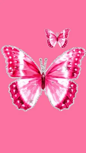Two Pink Glitter Butterfly Wallpaper