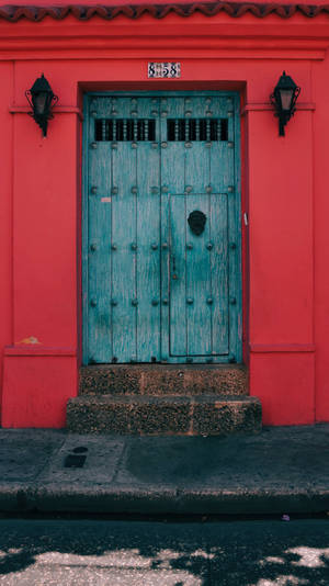 Two-way Emerald Green Wooden Door Wallpaper