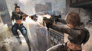 Two Women Airborne Shooting Wallpaper