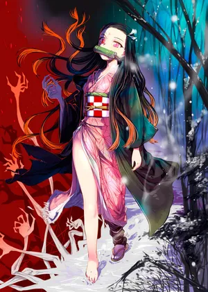 Two Worlds Of Nezuko Kamado Wallpaper