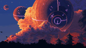 Ufos In The Sky In Aesthetic Pixel Art Wallpaper